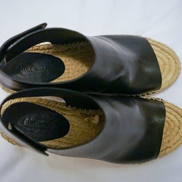 Celine Black Leather Wedge Espadrilles - Picture 3 of 10